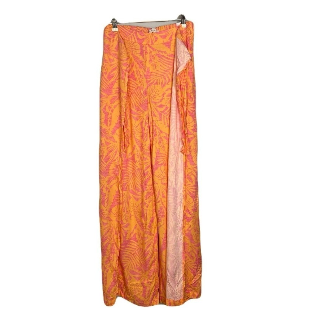 Happily Grey Orange & Pink Wrap Style Wide Leg Pants with Waist Tie NWT Med Boho - Picture 2 of 7